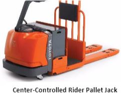 Center controlled rider pallet jack
